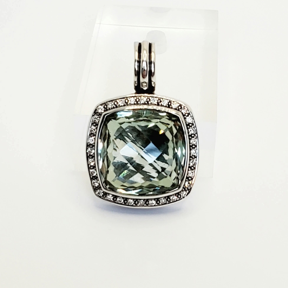 David Yurman 17mm Albion Prasiolite Diamond Moonlight Ice Enhancer / Pendant